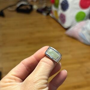 Silver Tone Ring with Light Green Stone Size 7